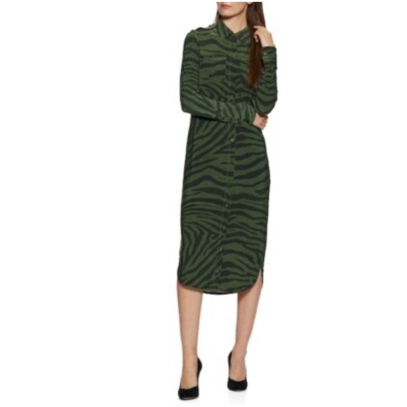 Lauren Ralph Lauren Women's L Zebra Print Long Sleeve‎ Shirt Dress Green Black - Picture 1 of 16